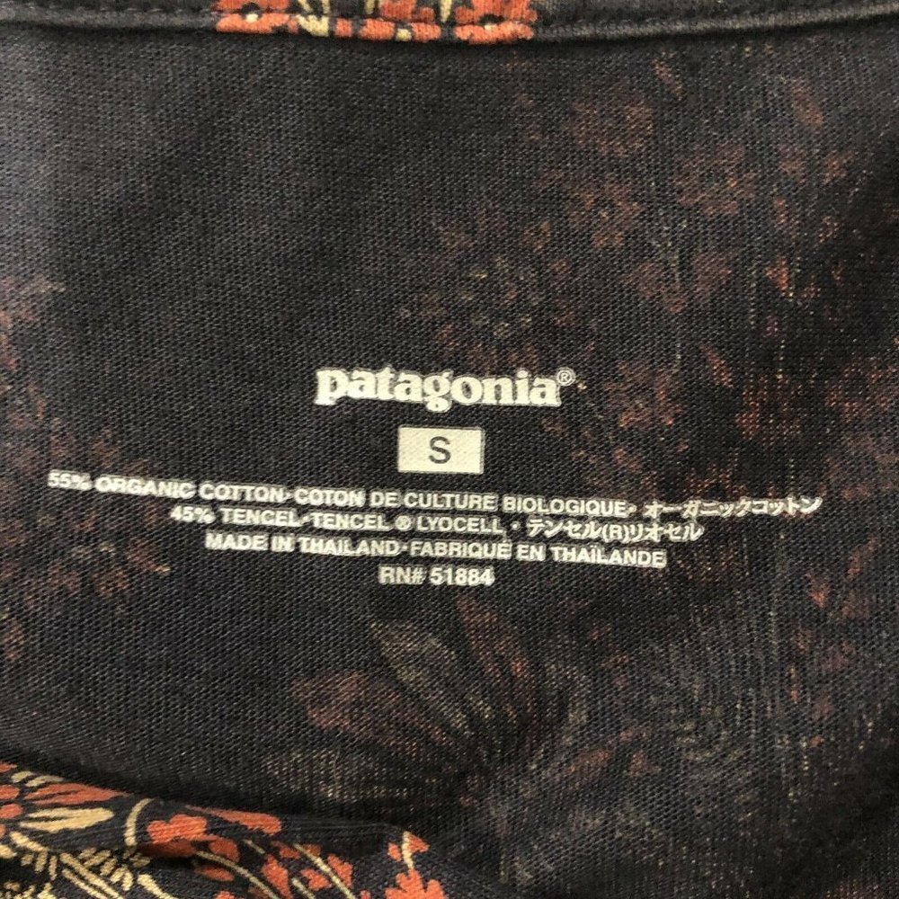 PATAGONIA 3/4 Sleeve Black Floral Print Knot Front Dress Size Small - Picture 7 of 7